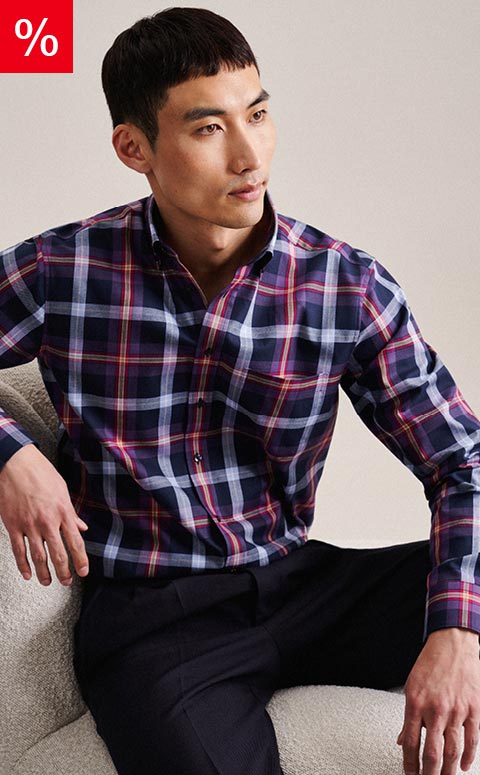 Twill Flanellhemd in Regular mit Button-Down-Kragen