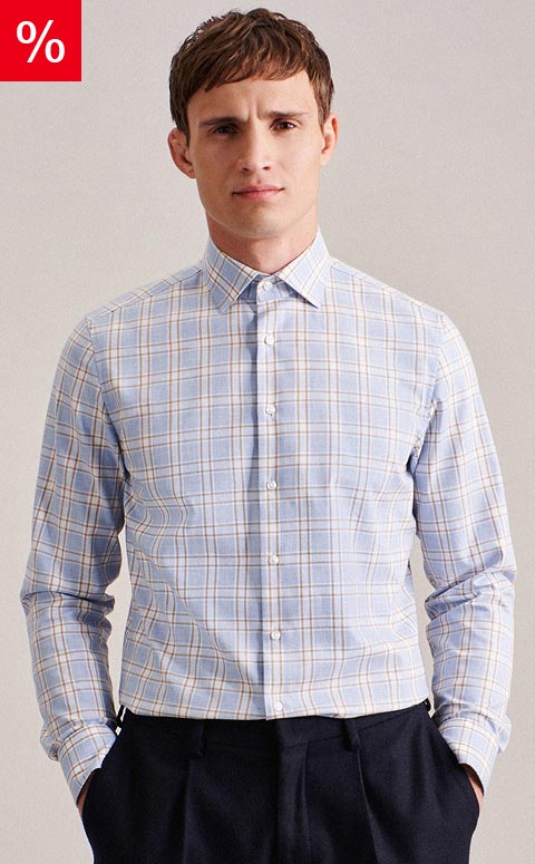 Twill Flanellhemd in X-Slim mit Kentkragen