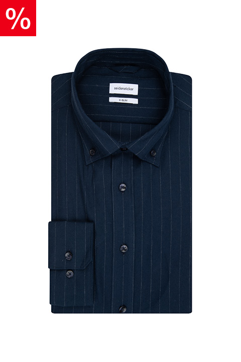Bügelleichtes Twill Business Hemd in X-Slim mit Button-Down-Kragen