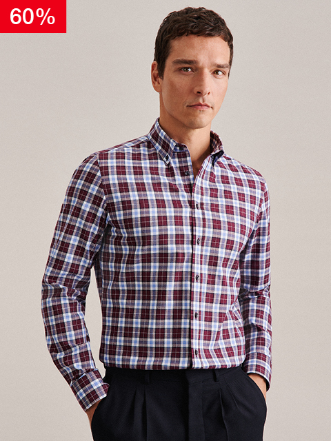 Twill Flanellhemd in Slim mit Button-Down-Kragen
