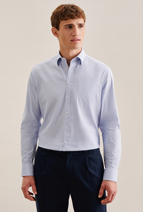 Twill Business Hemd in Regular mit Covered-Button-Down-Kragen