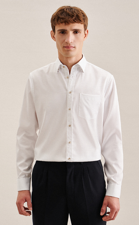 Twill Business Hemd in Regular mit Covered-Button-Down-Kragen