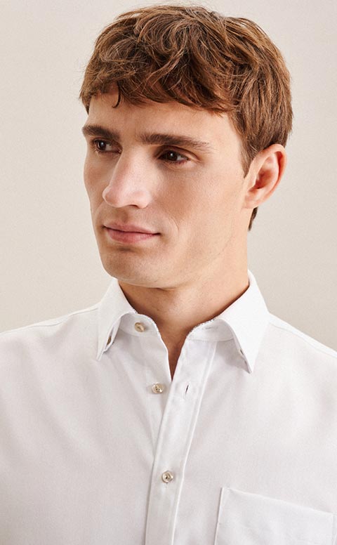 Bügelfreies Twill Business Hemd in Regular mit Covered-Button-Down-Kragen